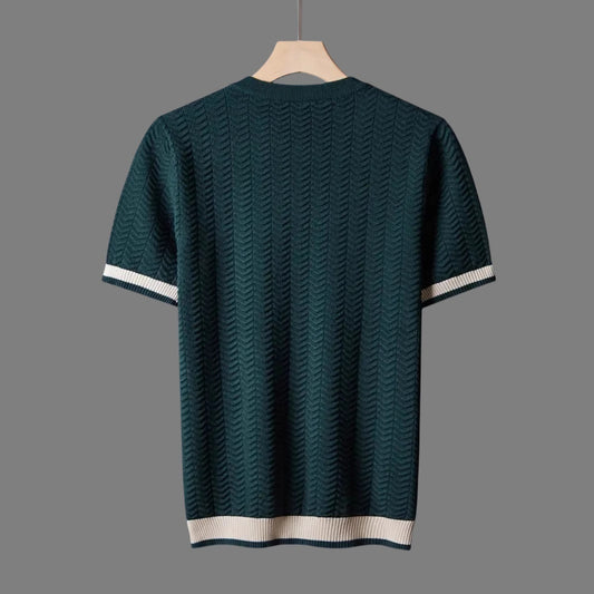 Men's Round Neck Contrast Color Jacquard Texture Slim-fit Short Sleeve