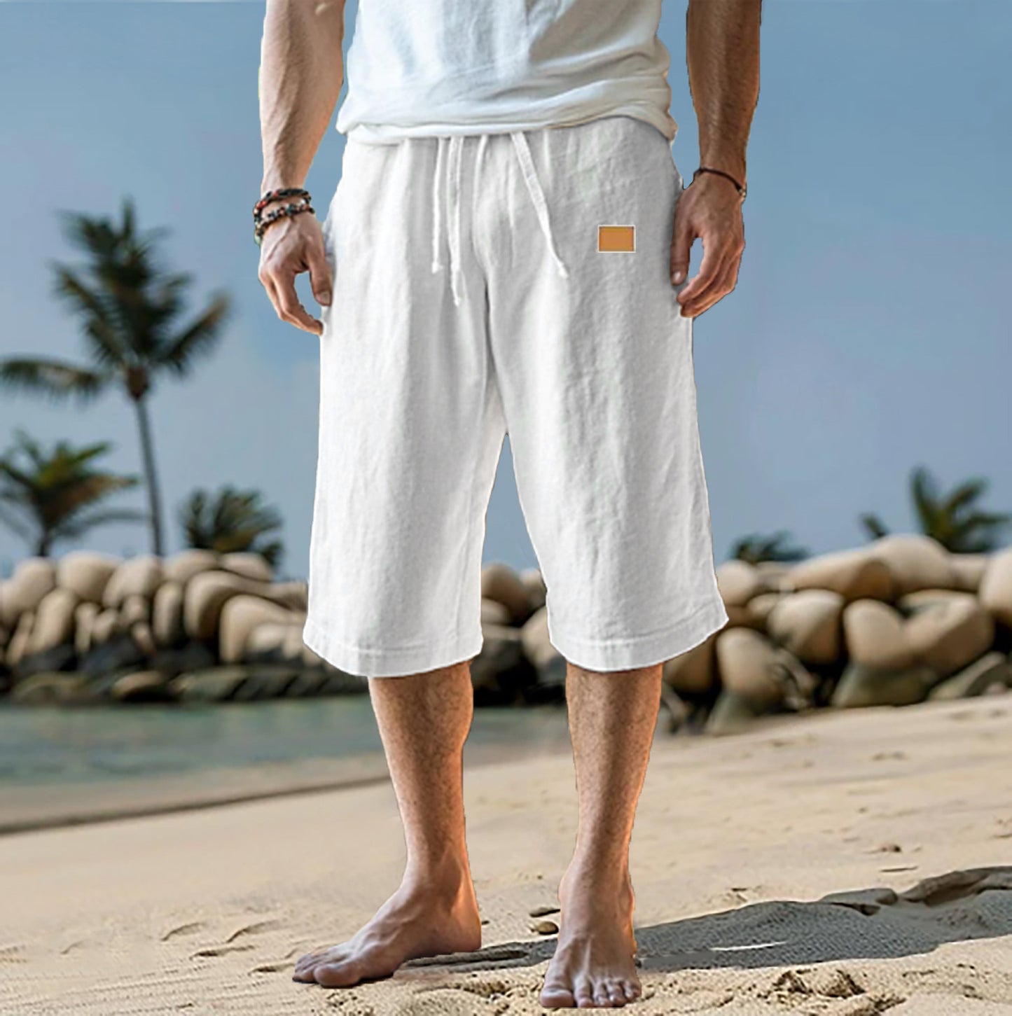 Cropped Trousers Beach Draw Straight-leg Pants Solid Color