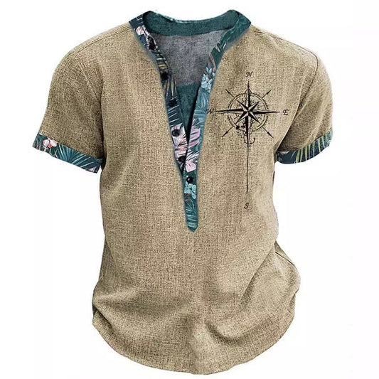 European And American 3D Printed Shirt Youth Six Button Short Sleeve