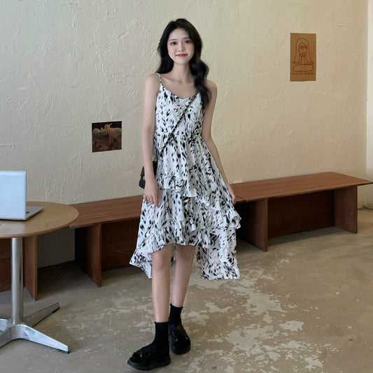 French First Love Gentle Floral Strap Dress Women