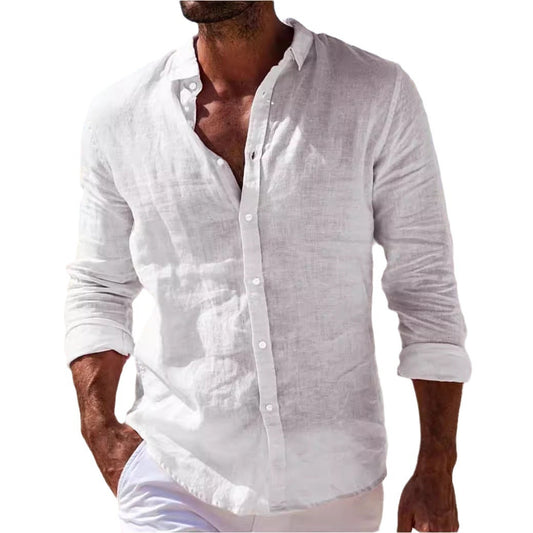 Men's Casual Cotton And Linen Solid Color Shirt