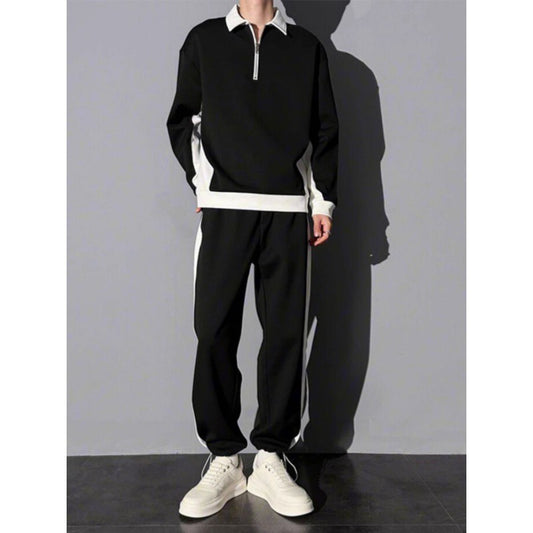 Men's Contrast Color Korean Design Sense Casual Sweatshirt Trousers Suit