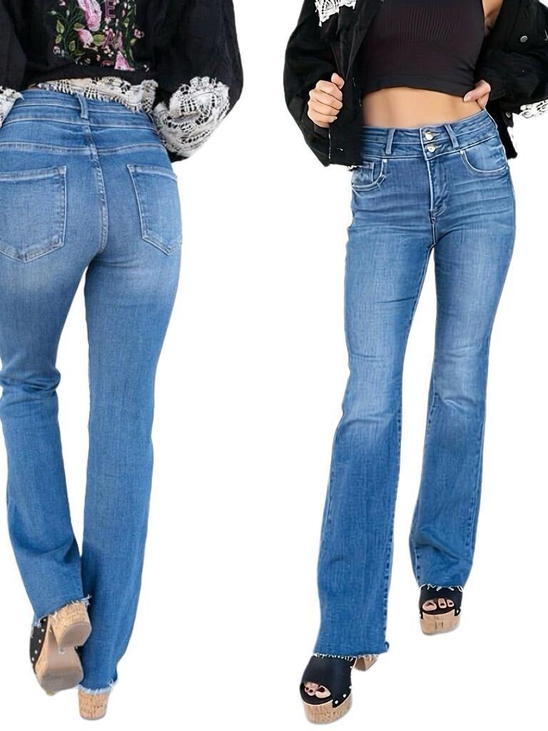 Women's High Waist Straight Double Button Jeans