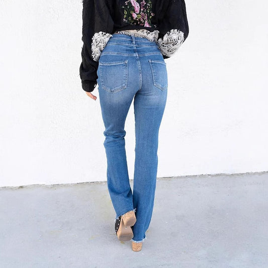 Women's High Waist Straight Double Button Jeans