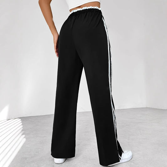 European And American Black Sports Straight Pants Leisure Commute