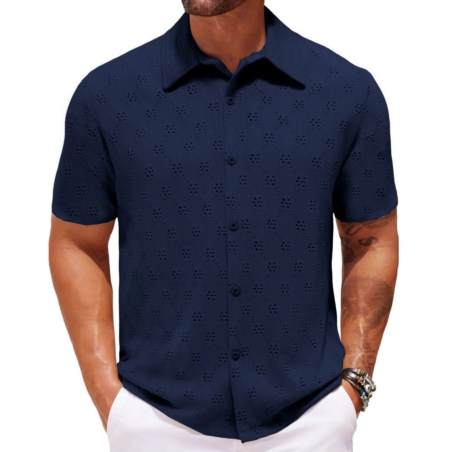 Hollow Jacquard Summer Casual Short Sleeve