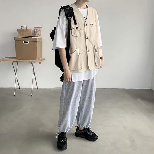 Japanese Harajuku Functional Loose Sleeveless Vest Jacket