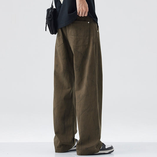 American Fashion Brand Vintage Tie-dyed Cotton Casual Pants Men's Loose Straight Mop Wide-leg Pants