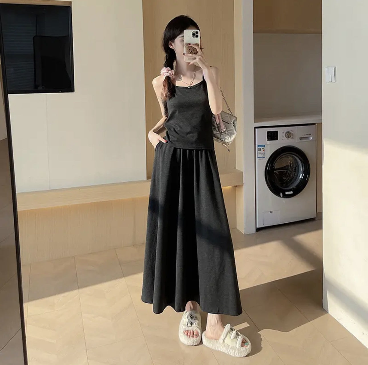 Glutinous Rice Three-piece Korean-style Elegant Knitted Cardigan Sling Skirt