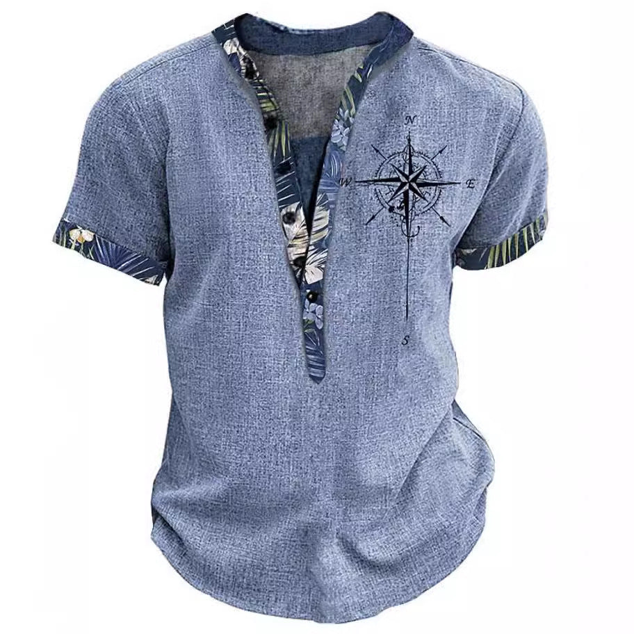 European And American 3D Printed Shirt Youth Six Button Short Sleeve