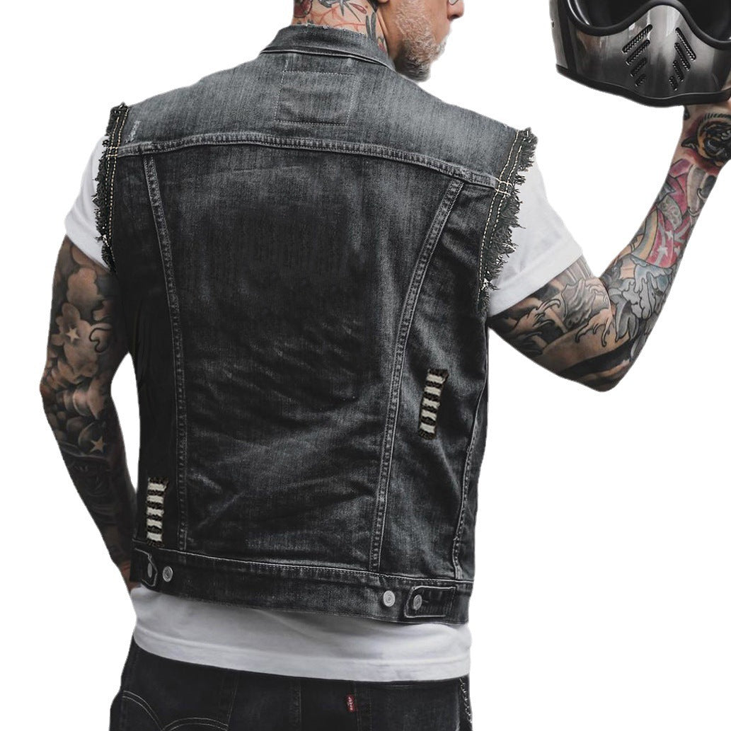 Casual Men's Clothing Denim Jacket Sleeveless Turn-down Collar Coat