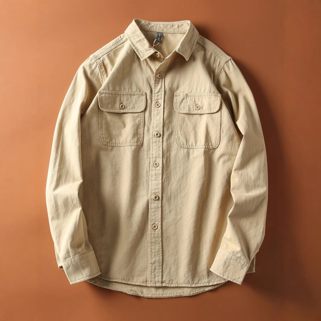 Men's Washed Brushed Long Sleeve Japanese-style Retro Baggy Coat