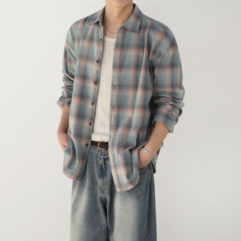 Color-contrast Check Long Sleeve Shirt For Men