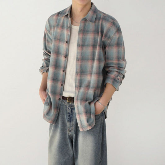 Color-contrast Check Long Sleeve Shirt For Men