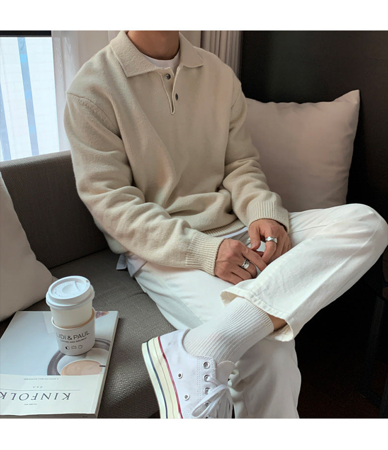 Men's Lapel Loose Korean Style Bottoming Sweater Top