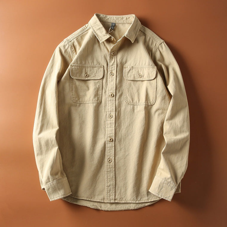 Men's Washed Brushed Long Sleeve Japanese-style Retro Baggy Coat