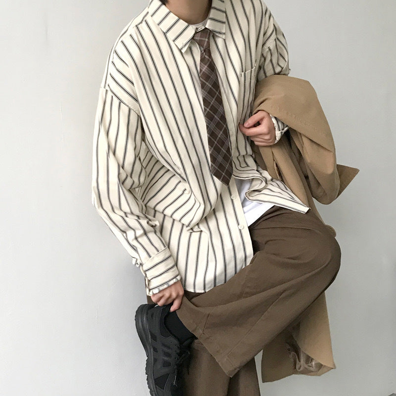 Japanese Vintage Polo Long Sleeve Striped Shirt