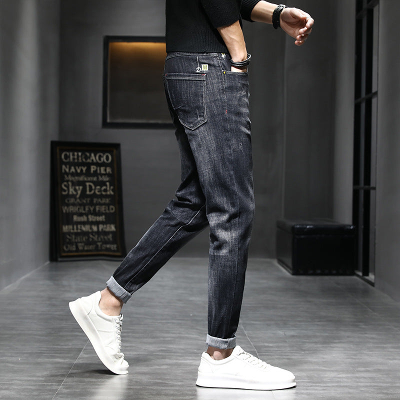 Men's Thin Slim Fit Small Feet Casual Black Long Pants