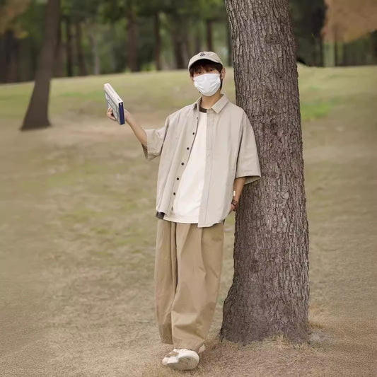 Summer Japanese Retro Workwear Short Sleeve Shirt