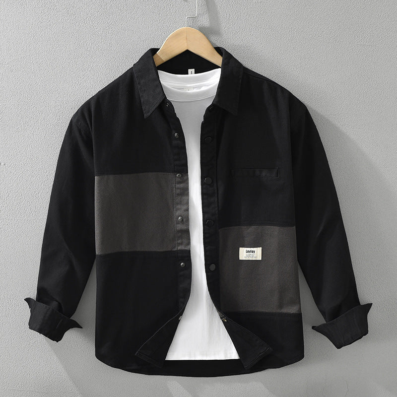 Workwear Stitching Men's Fashion Casual Versatile Artistic Loose Top