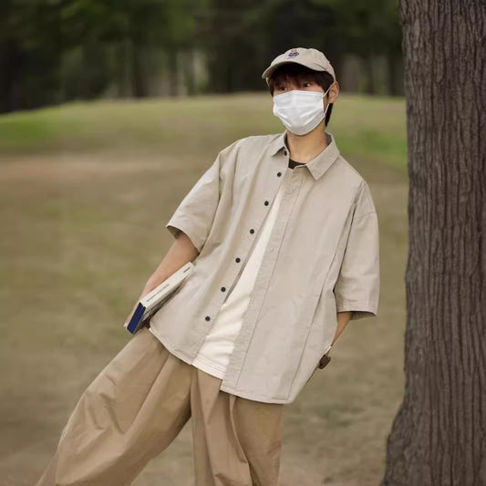 Summer Japanese Retro Workwear Short Sleeve Shirt