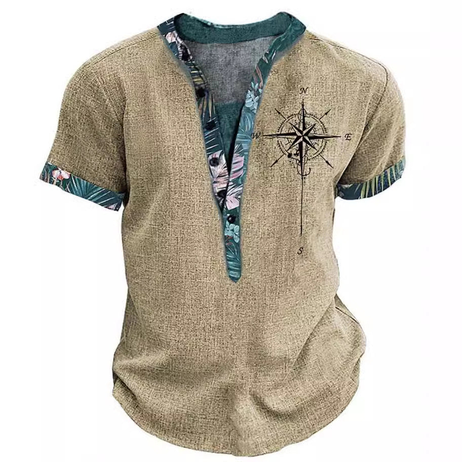 European And American 3D Printed Shirt Youth Six Button Short Sleeve