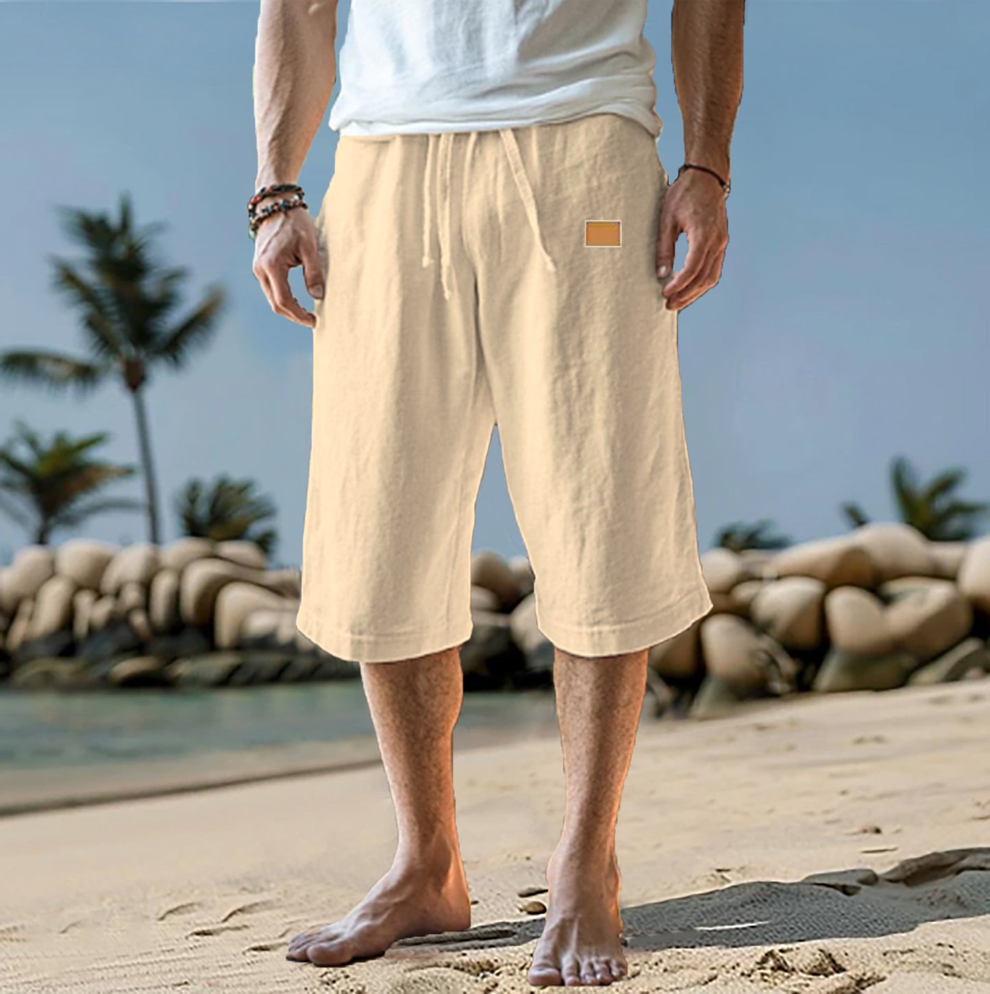 Cropped Trousers Beach Draw Straight-leg Pants Solid Color