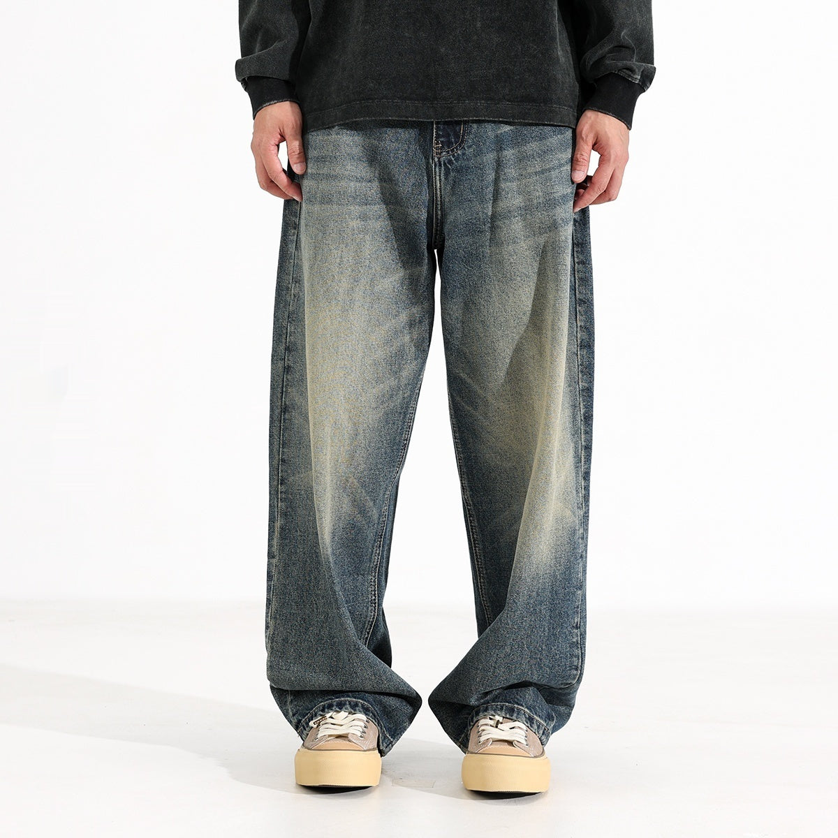 American Retro Hanging Loose Wide Leg Jeans For Men