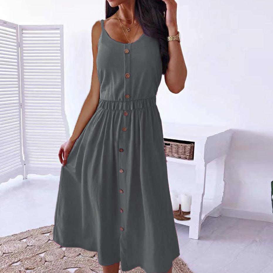 European And American Solid Color Sexy Waist Trimming Dress