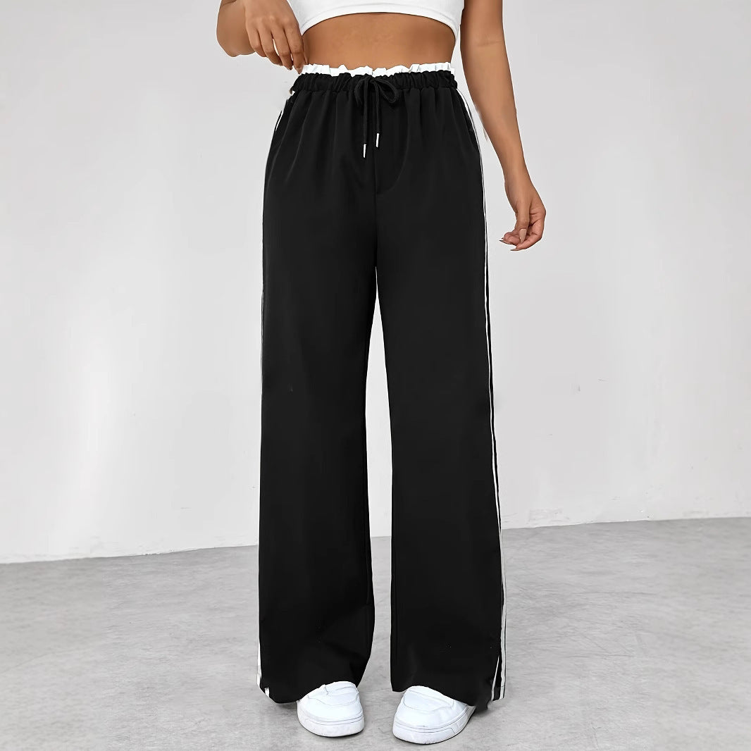 European And American Black Sports Straight Pants Leisure Commute