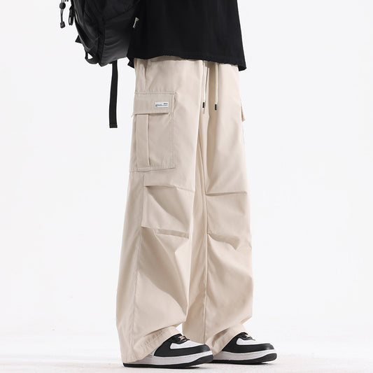Couple American Retro High Street Fashionable Pleated Straight Cargo Pants