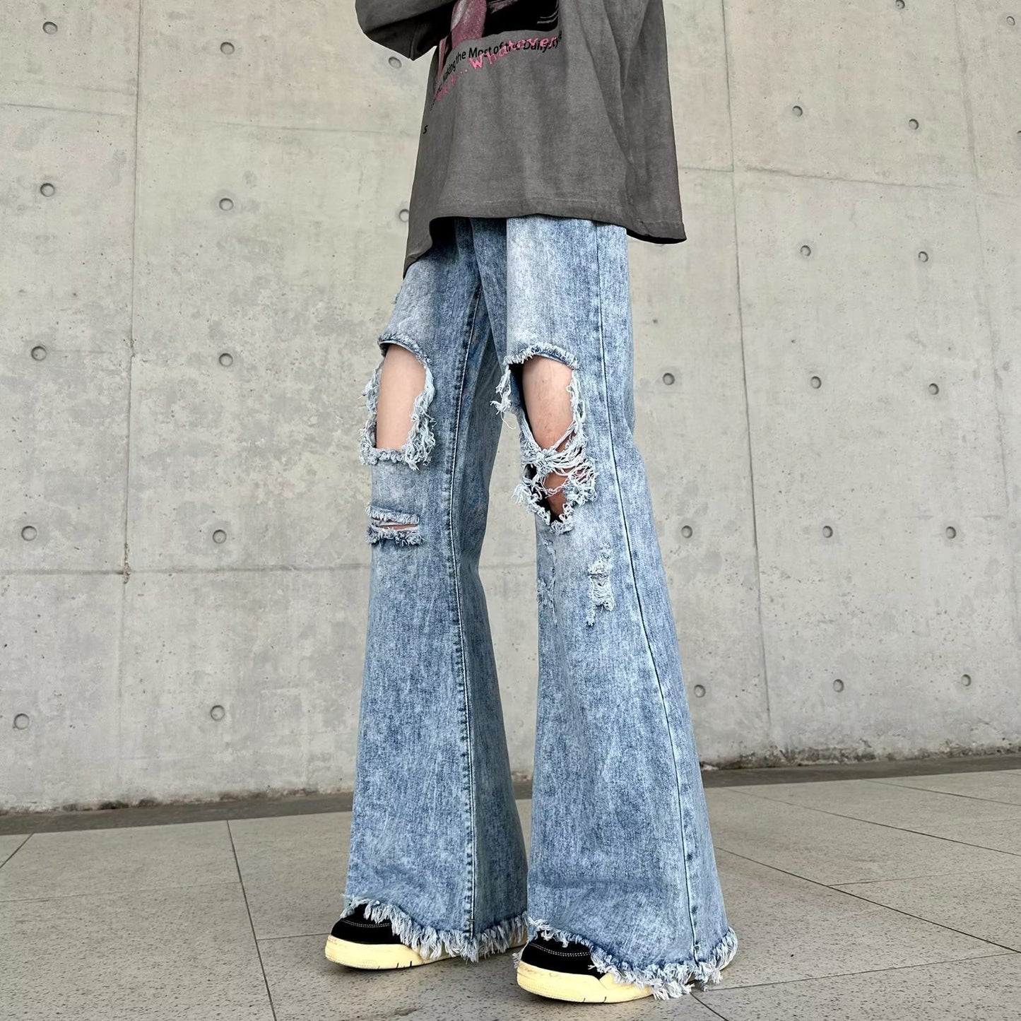 Retro Make Old Ripped Slim-fit Blue Jeans