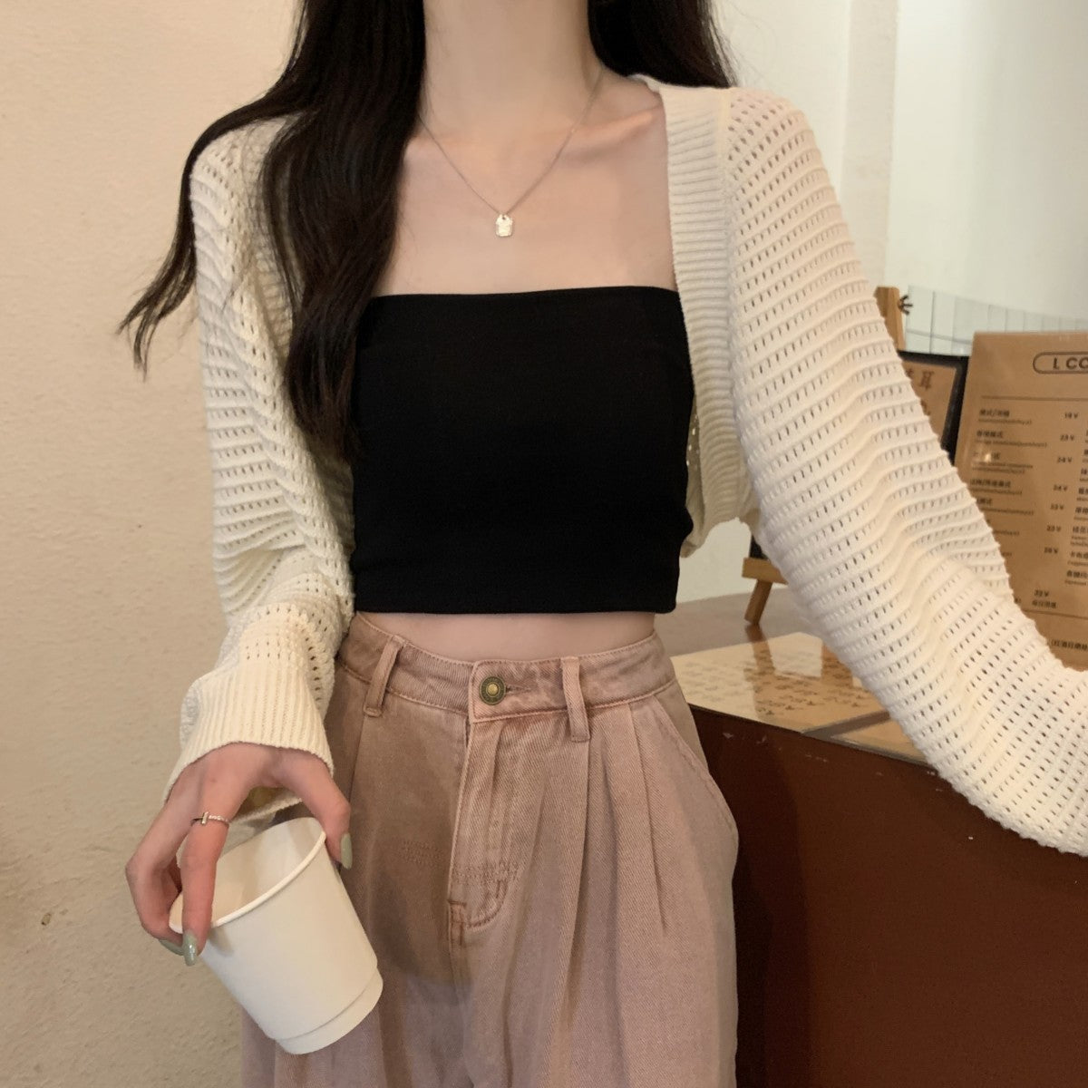 Korean Style Fashion Loose Hollow-out Short Top