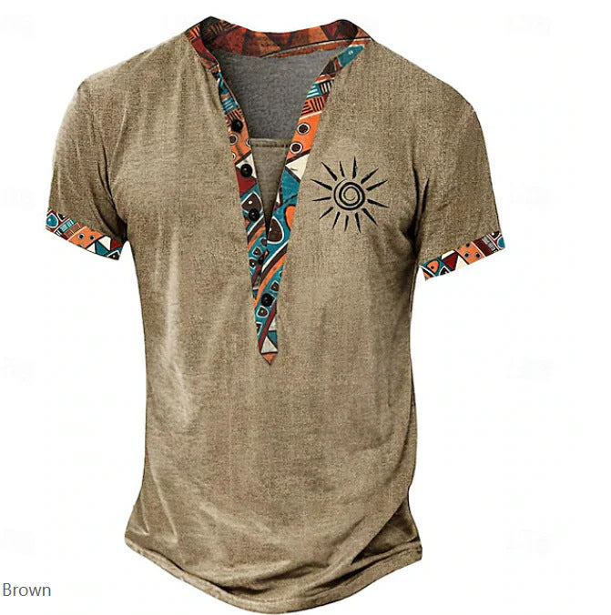 European And American 3D Printed Shirt Youth Six Button Short Sleeve