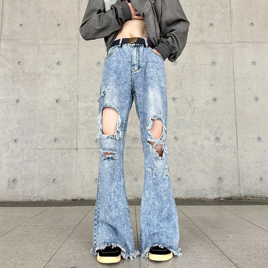 Retro Make Old Ripped Slim-fit Blue Jeans