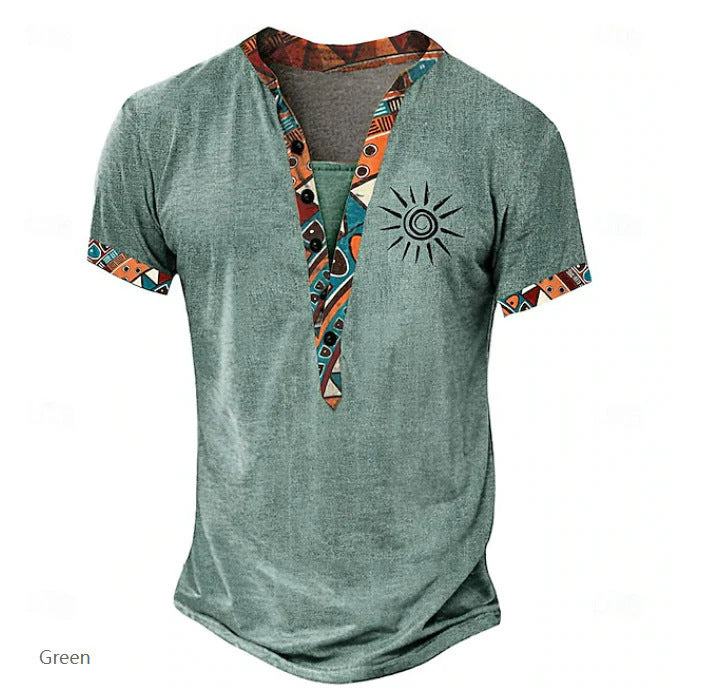 European And American 3D Printed Shirt Youth Six Button Short Sleeve