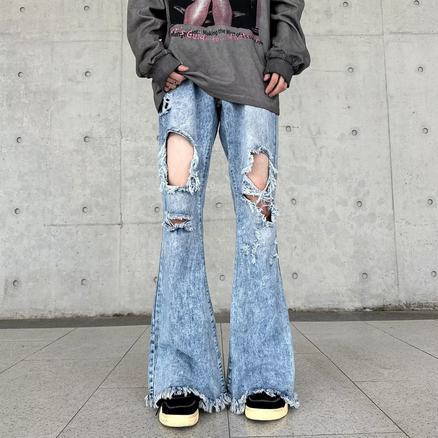 Retro Make Old Ripped Slim-fit Blue Jeans