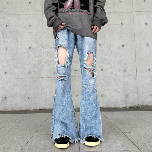 Retro Make Old Ripped Slim-fit Blue Jeans