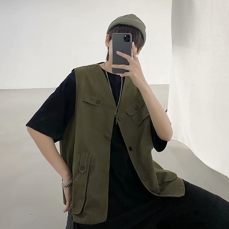 Japanese Harajuku Functional Loose Sleeveless Vest Jacket