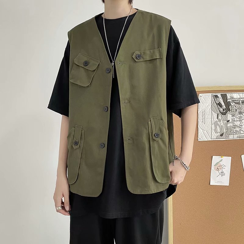 Japanese Harajuku Functional Loose Sleeveless Vest Jacket