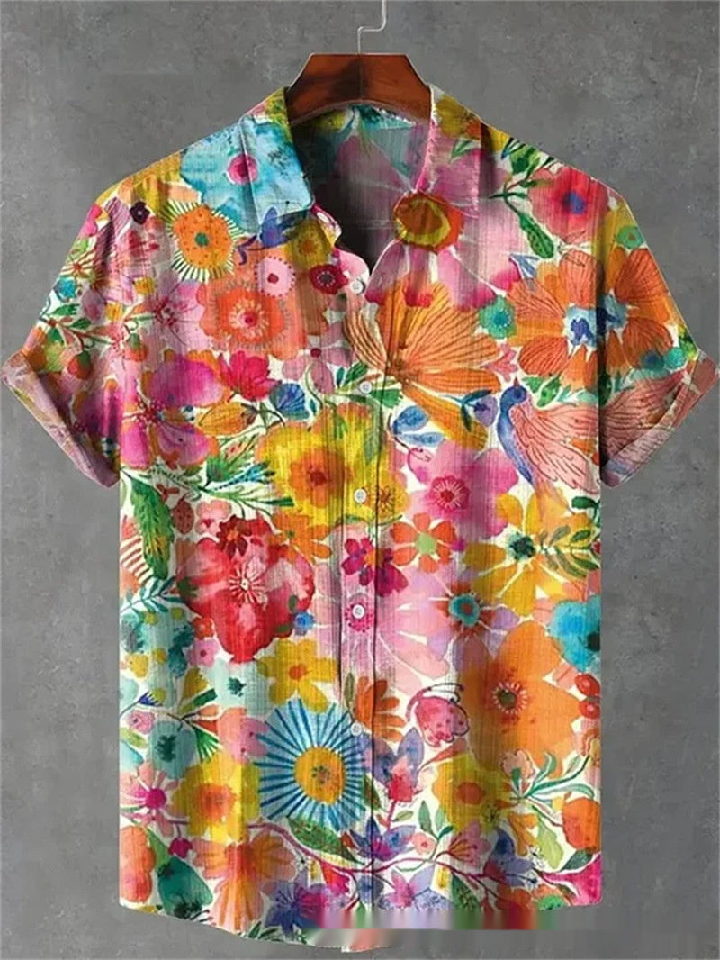 Men's Versatile Casual Loose Button Printed Shirt