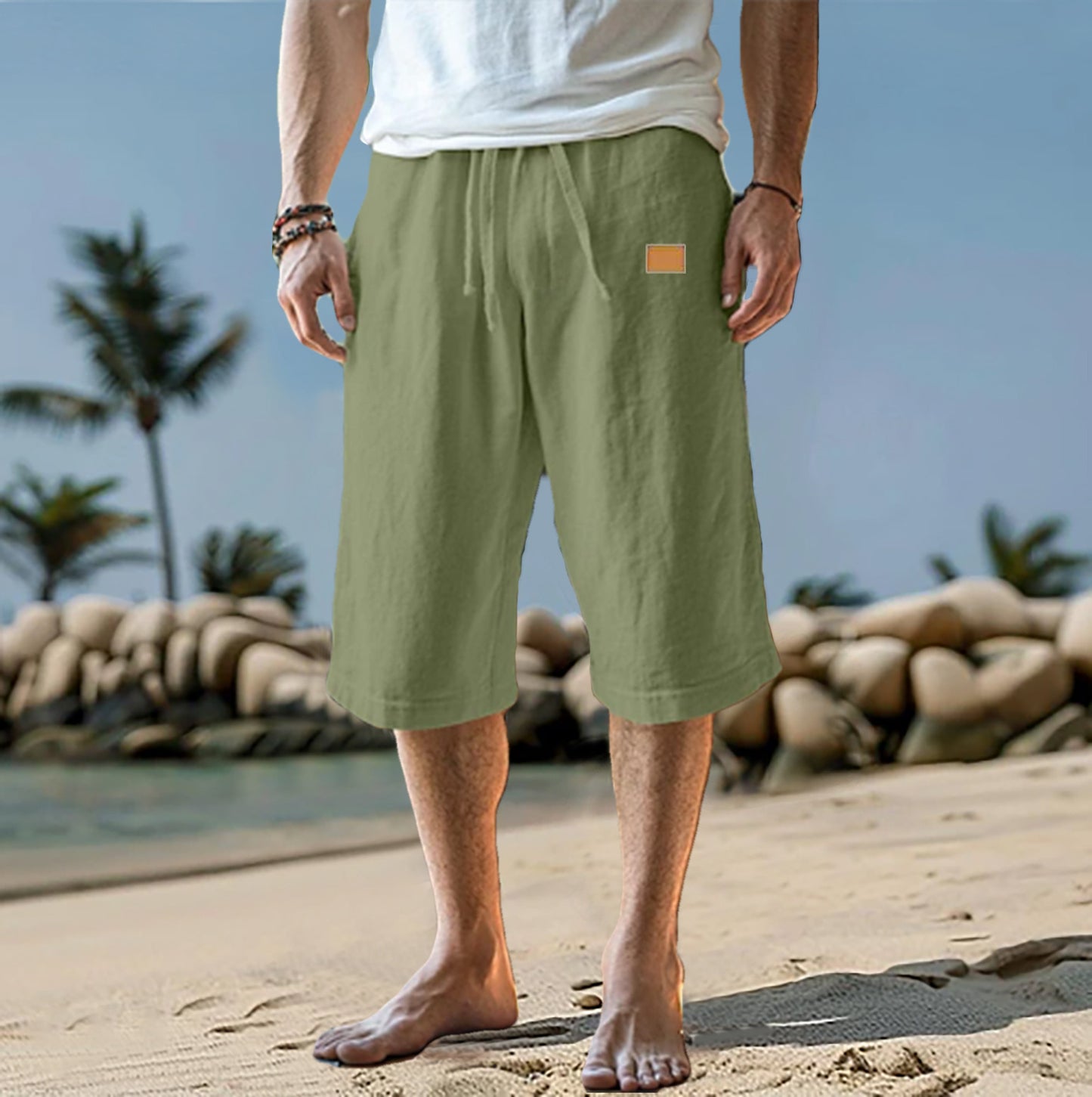 Cropped Trousers Beach Draw Straight-leg Pants Solid Color