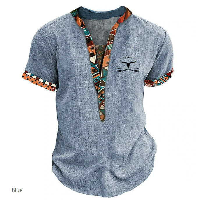 European And American 3D Printed Shirt Youth Six Button Short Sleeve