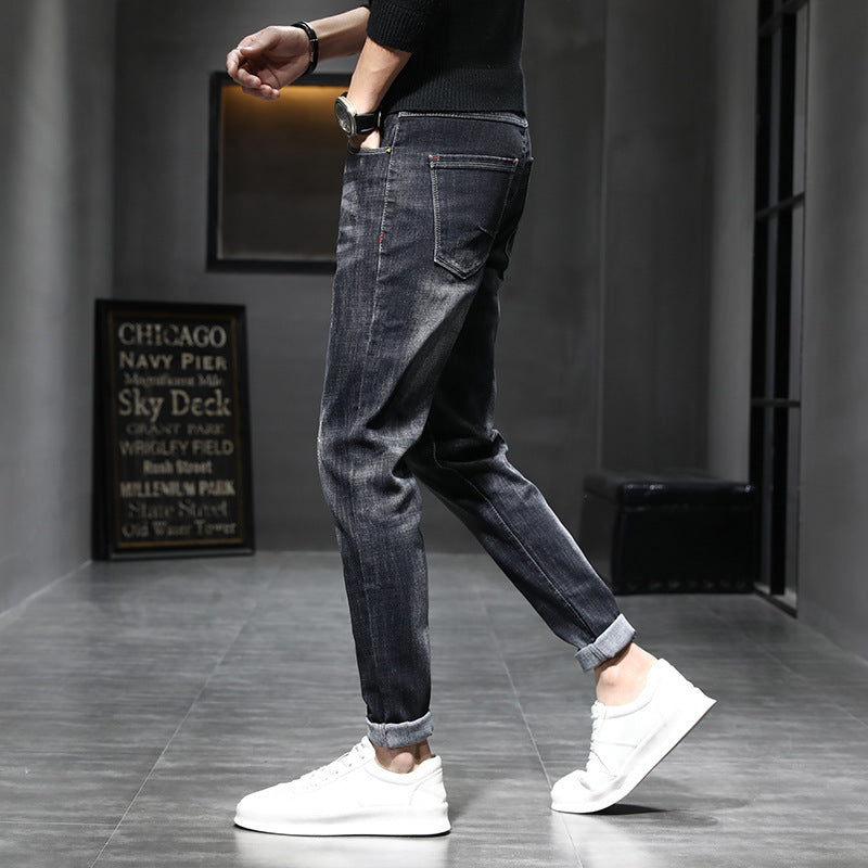 Men's Thin Slim Fit Small Feet Casual Black Long Pants