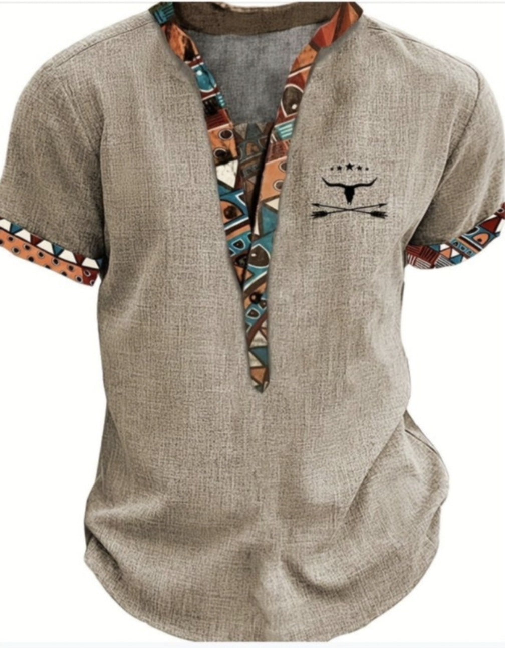 European And American 3D Printed Shirt Youth Six Button Short Sleeve