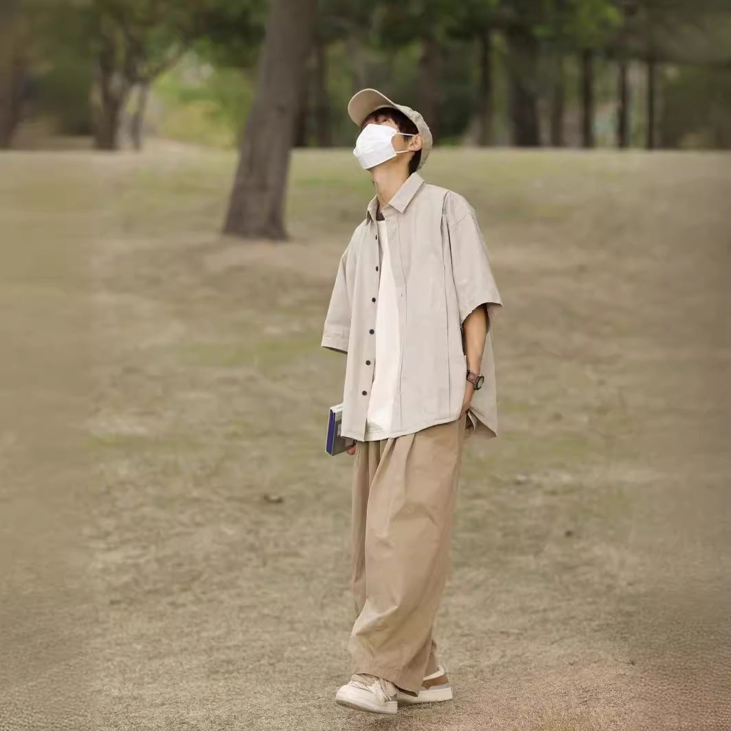 Summer Japanese Retro Workwear Short Sleeve Shirt