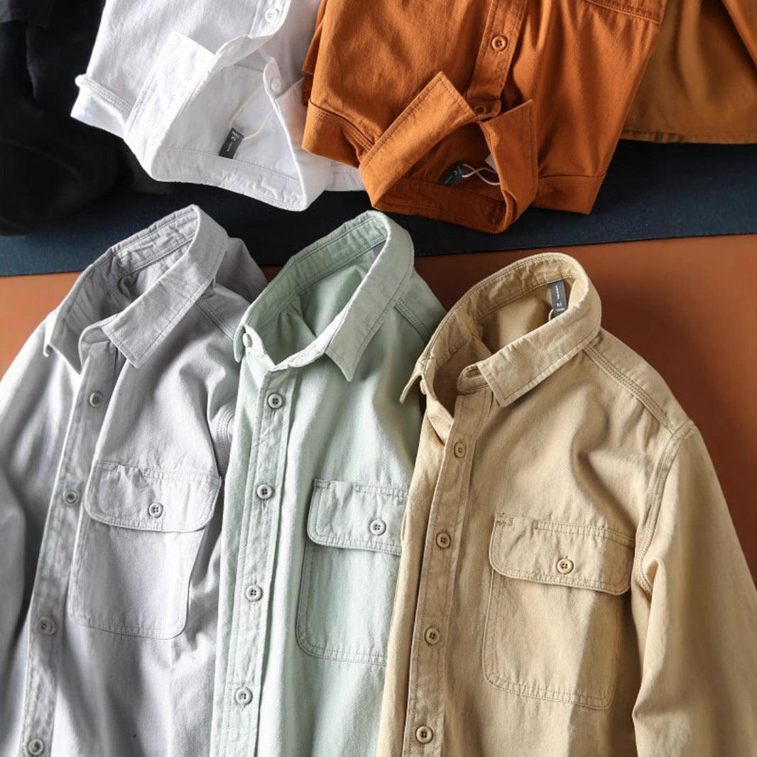 Men's Washed Brushed Long Sleeve Japanese-style Retro Baggy Coat