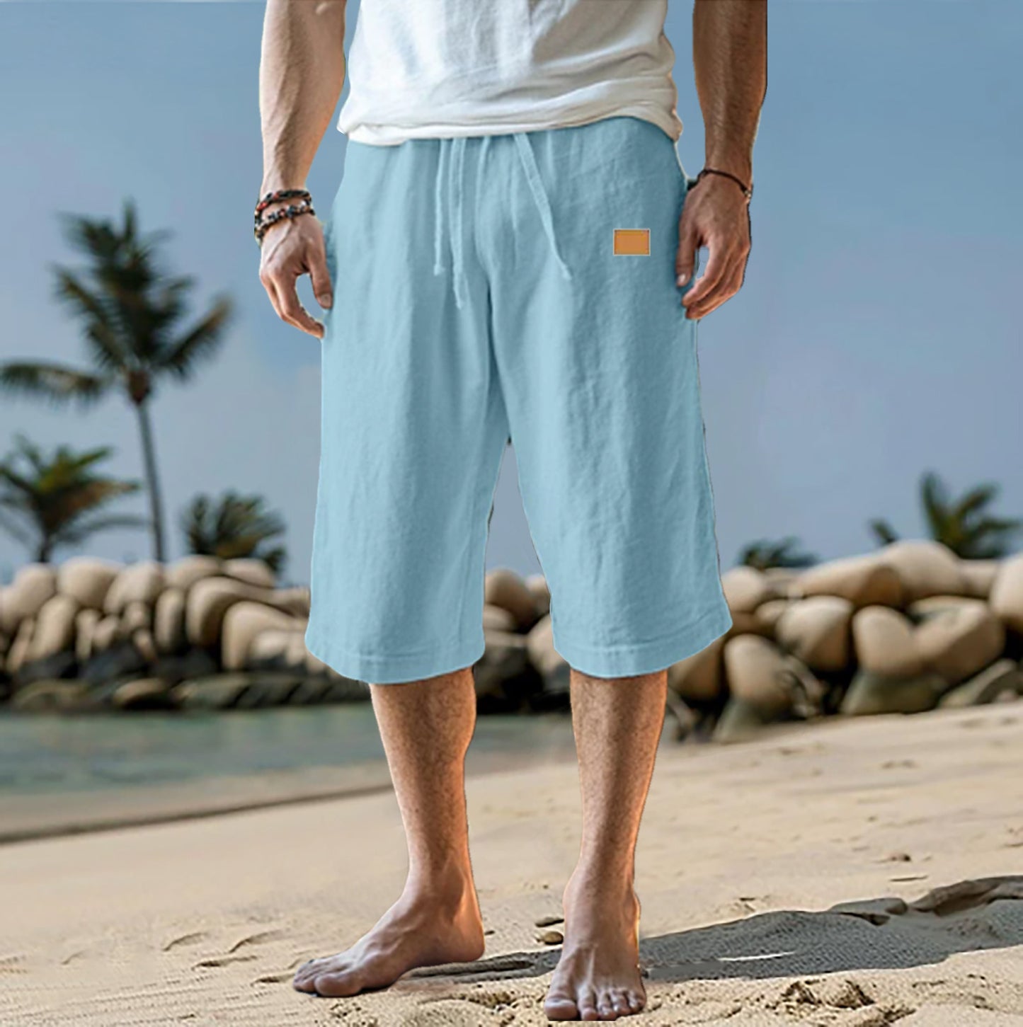 Cropped Trousers Beach Draw Straight-leg Pants Solid Color
