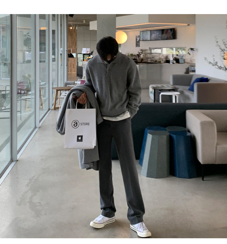 Men's Lapel Loose Korean Style Bottoming Sweater Top