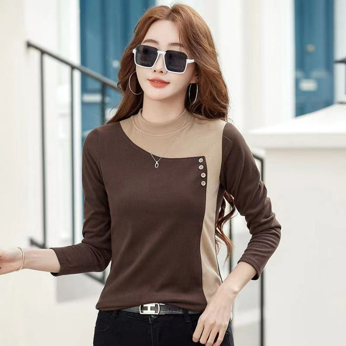 Fleece-lined Korean Style Slimming Bottoming Shirt Autumn And Winter